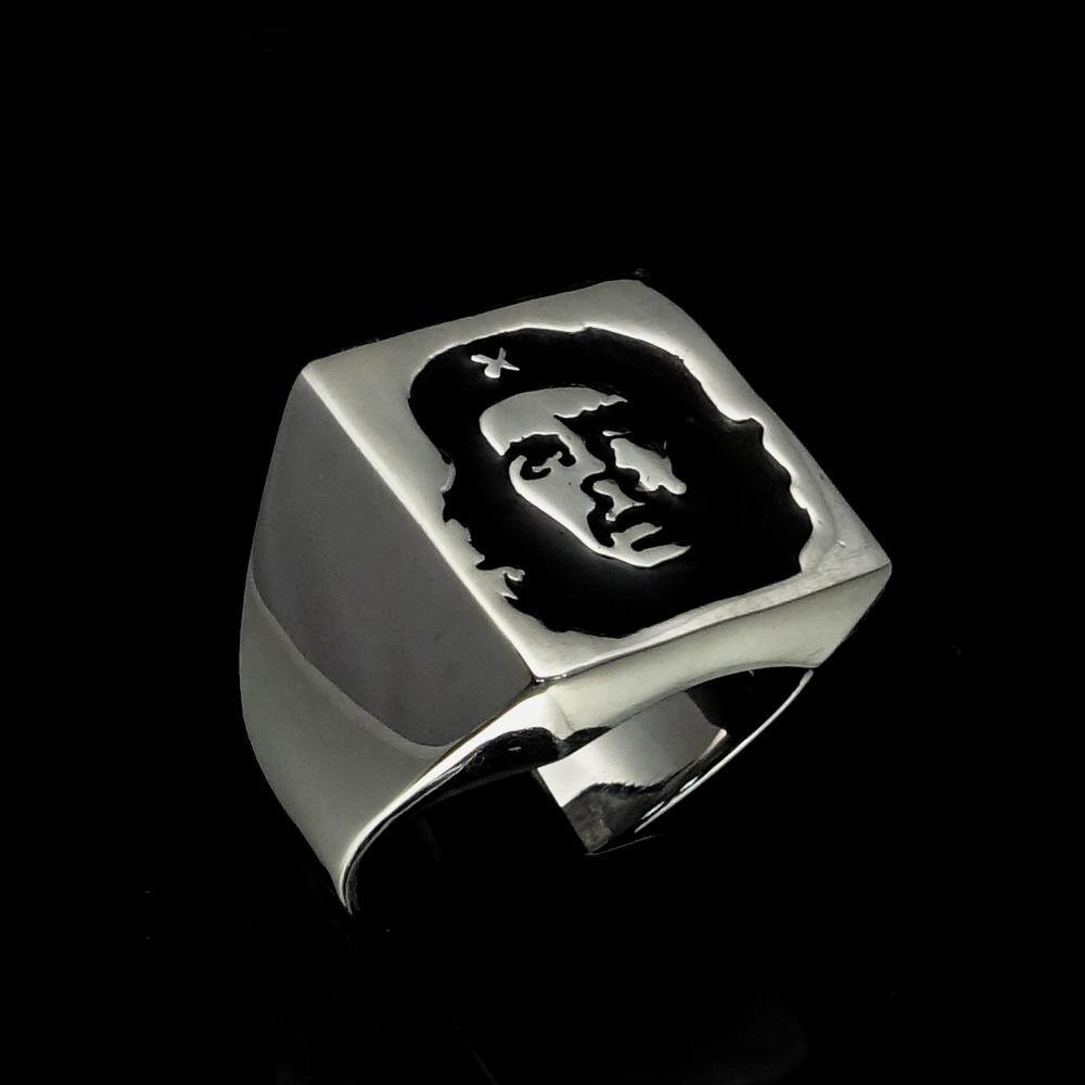 Men's Revolution Ring Black Socialist made of solid sterling silver with a high polish finish and black enamel detailing.