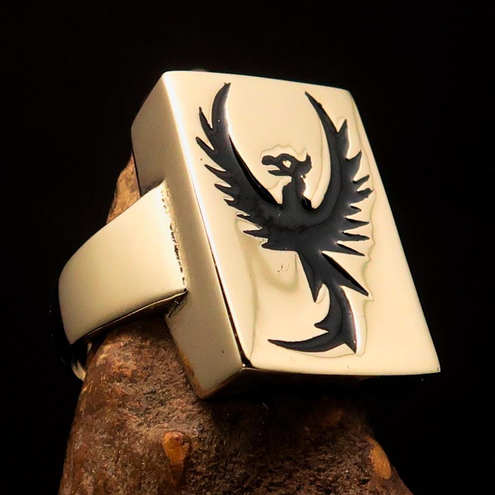 Excellent crafted Men's Ring featuring a black phoenix design, made of solid brass, showcasing intricate details and a polished finish.