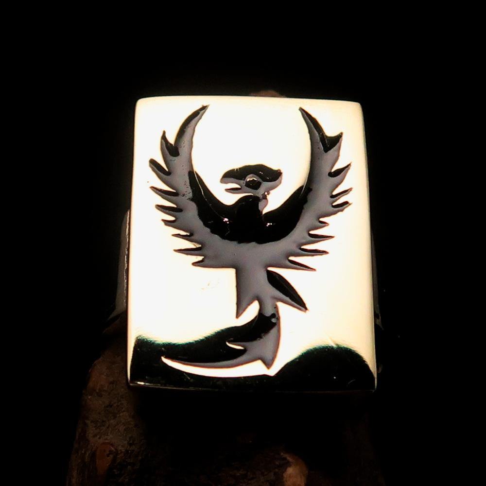 Excellent crafted Men's Ring featuring a black phoenix design, made of solid brass, showcasing intricate details and a polished finish.