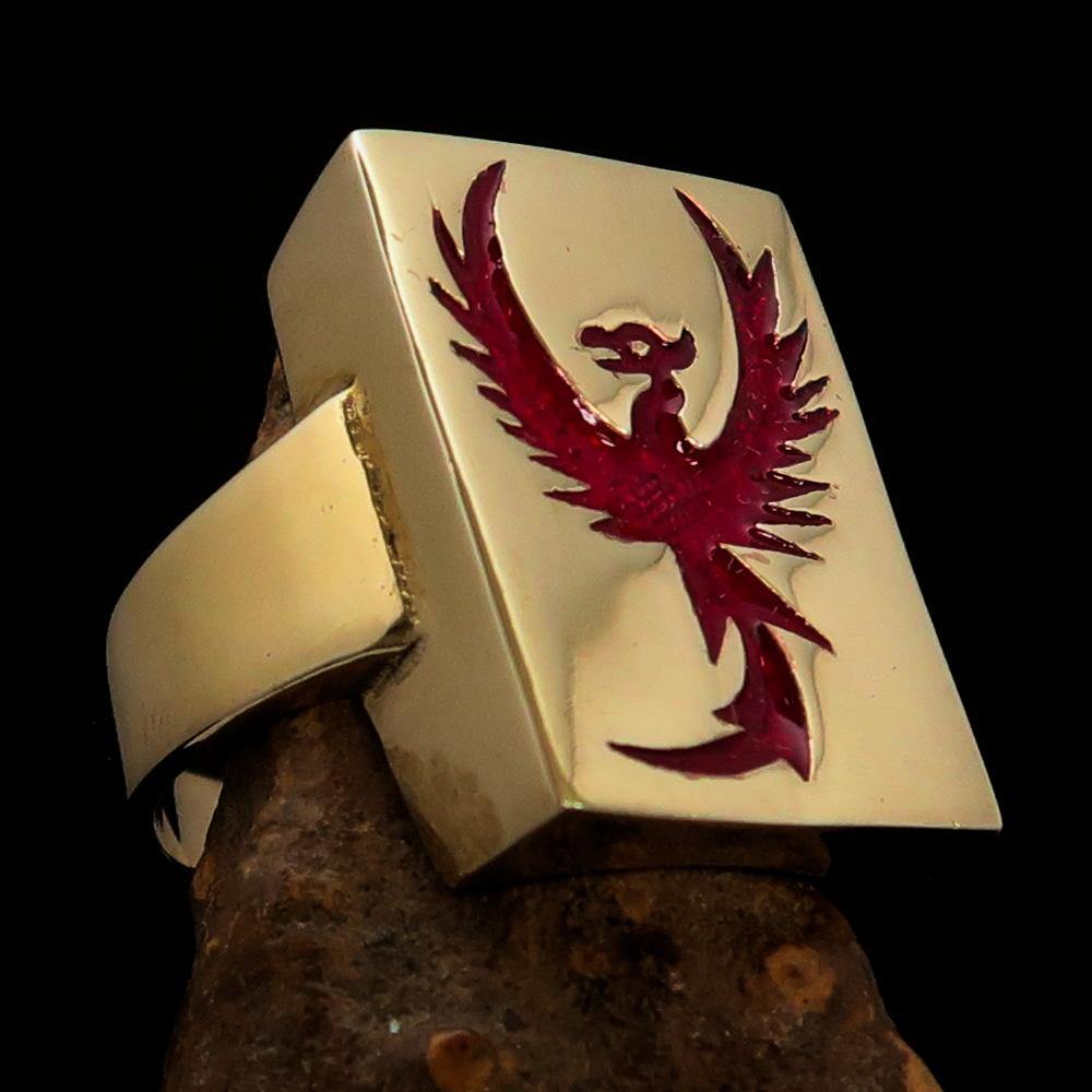 Excellent crafted Men's Ring featuring a striking red Phoenix design, made from solid brass with a polished finish.