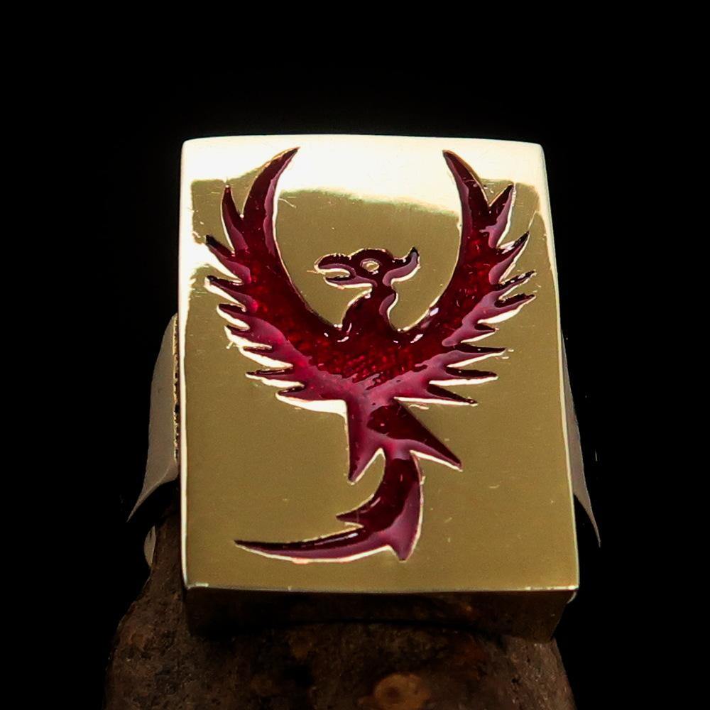 Excellent crafted Men's Ring featuring a striking red Phoenix design, made from solid brass with a polished finish.