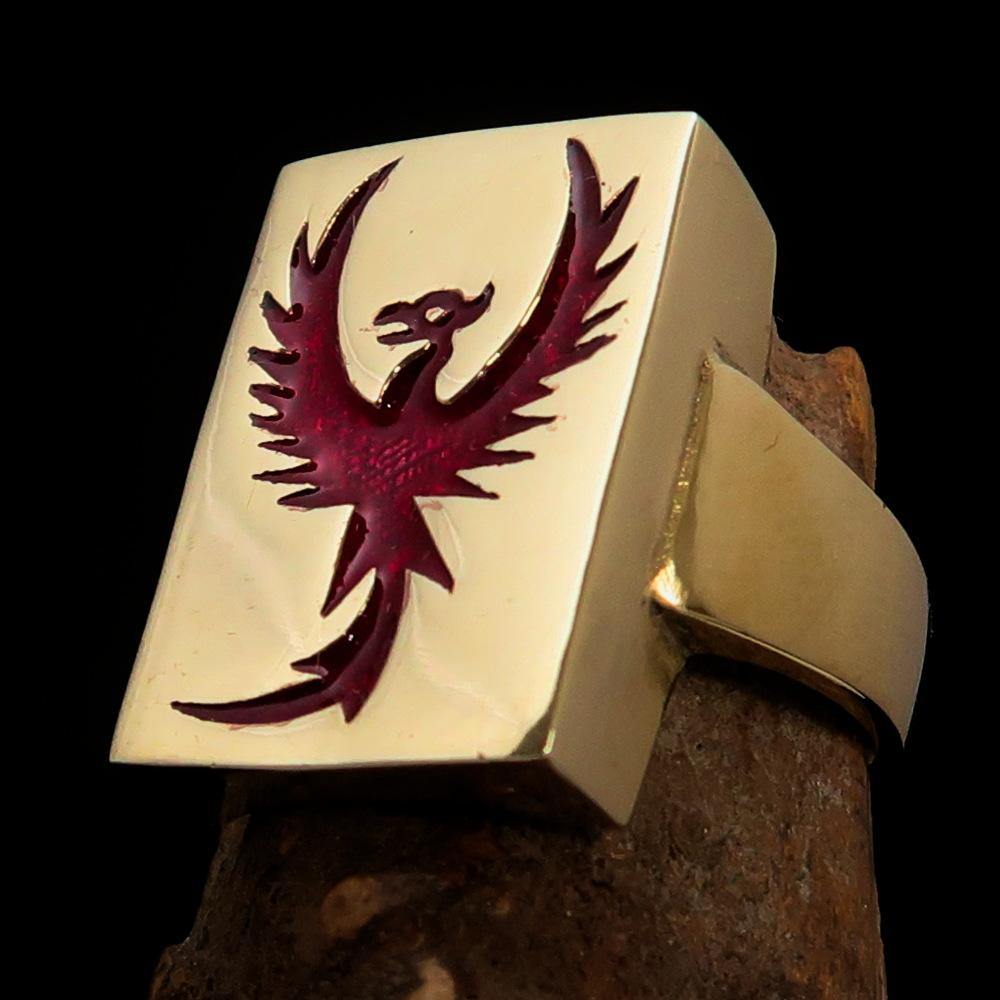 Excellent crafted Men's Ring featuring a striking red Phoenix design, made from solid brass with a polished finish.