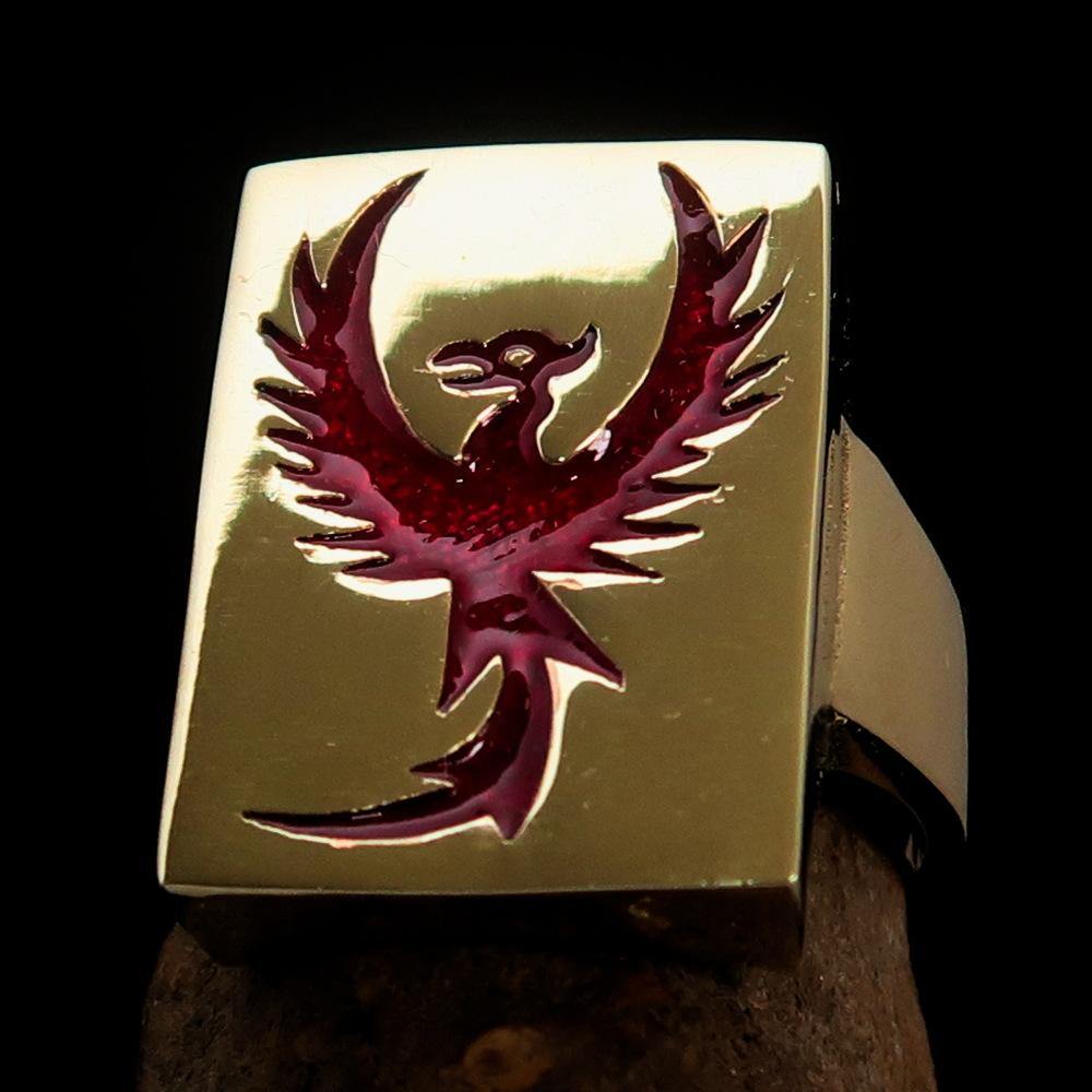 Excellent crafted Men's Ring featuring a striking red Phoenix design, made from solid brass with a polished finish.