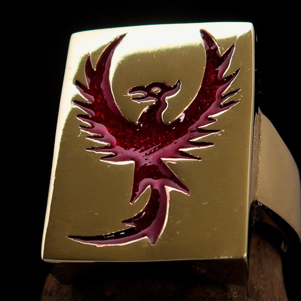 Excellent crafted Men's Ring featuring a striking red Phoenix design, made from solid brass with a polished finish.