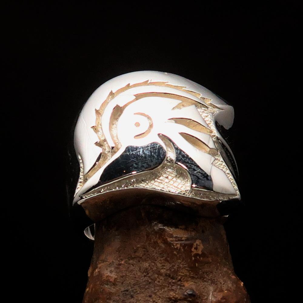 Men's Roman Centurion Ring made of shiny sterling silver, featuring a mirror-polished finish and hallmarked 925 for authenticity.