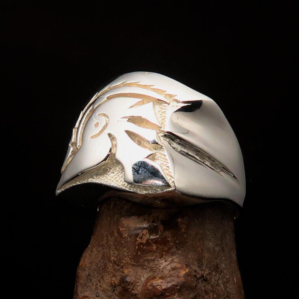 Men's Roman Centurion Ring made of shiny sterling silver, featuring a mirror-polished finish and hallmarked 925 for authenticity.