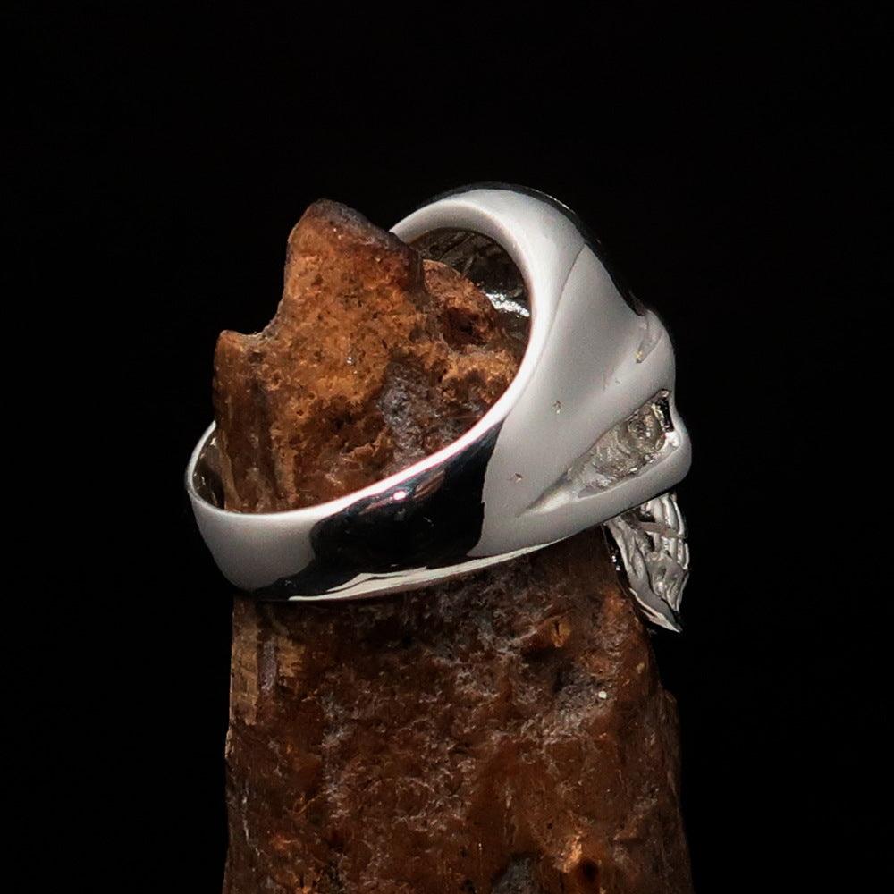 Men's Skull Ring made of sterling silver featuring the Eye of Ra design with black enamel accents.