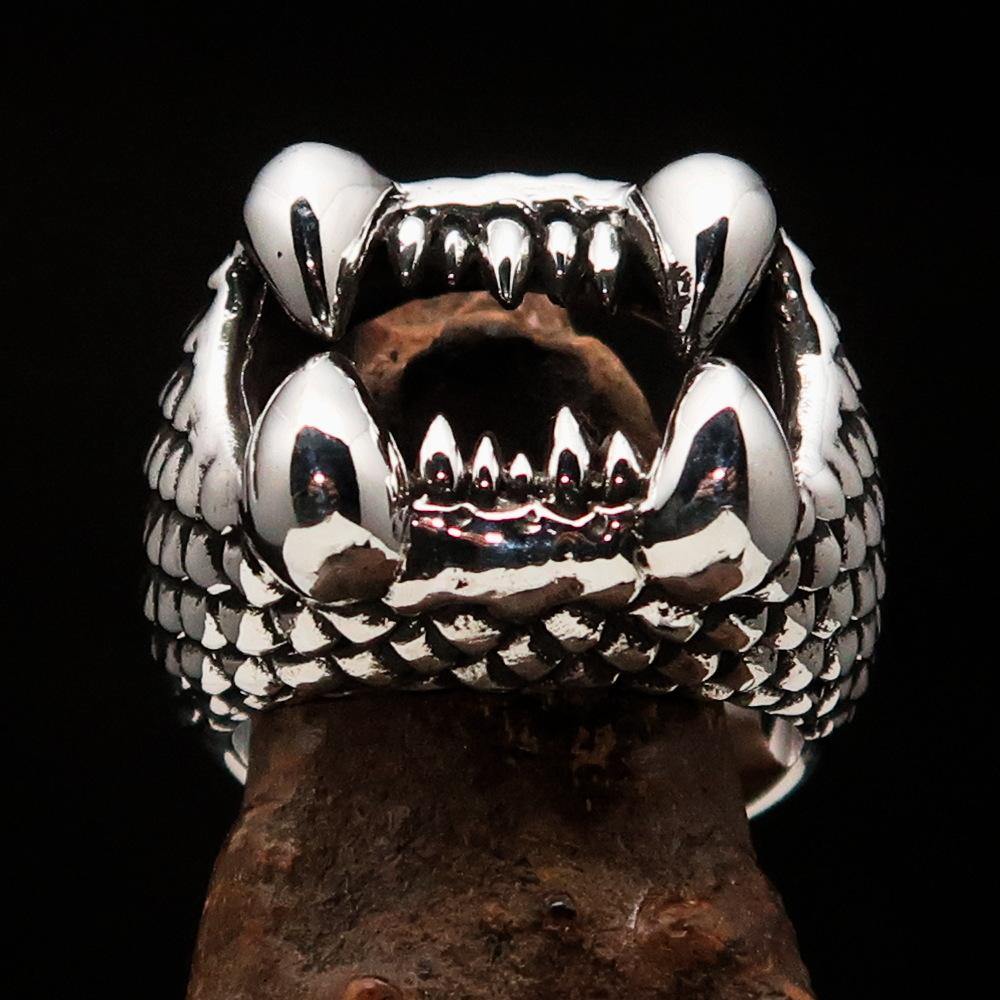 Men's Sterling Silver Zombie Denture Ring with antiqued and polished finish, showcasing unique denture design.