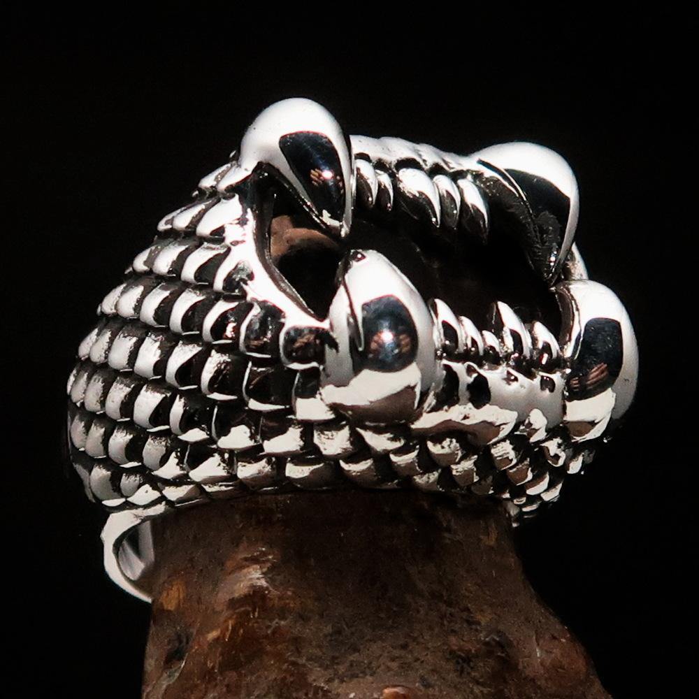 Men's Sterling Silver Zombie Denture Ring with antiqued and polished finish, showcasing unique denture design.