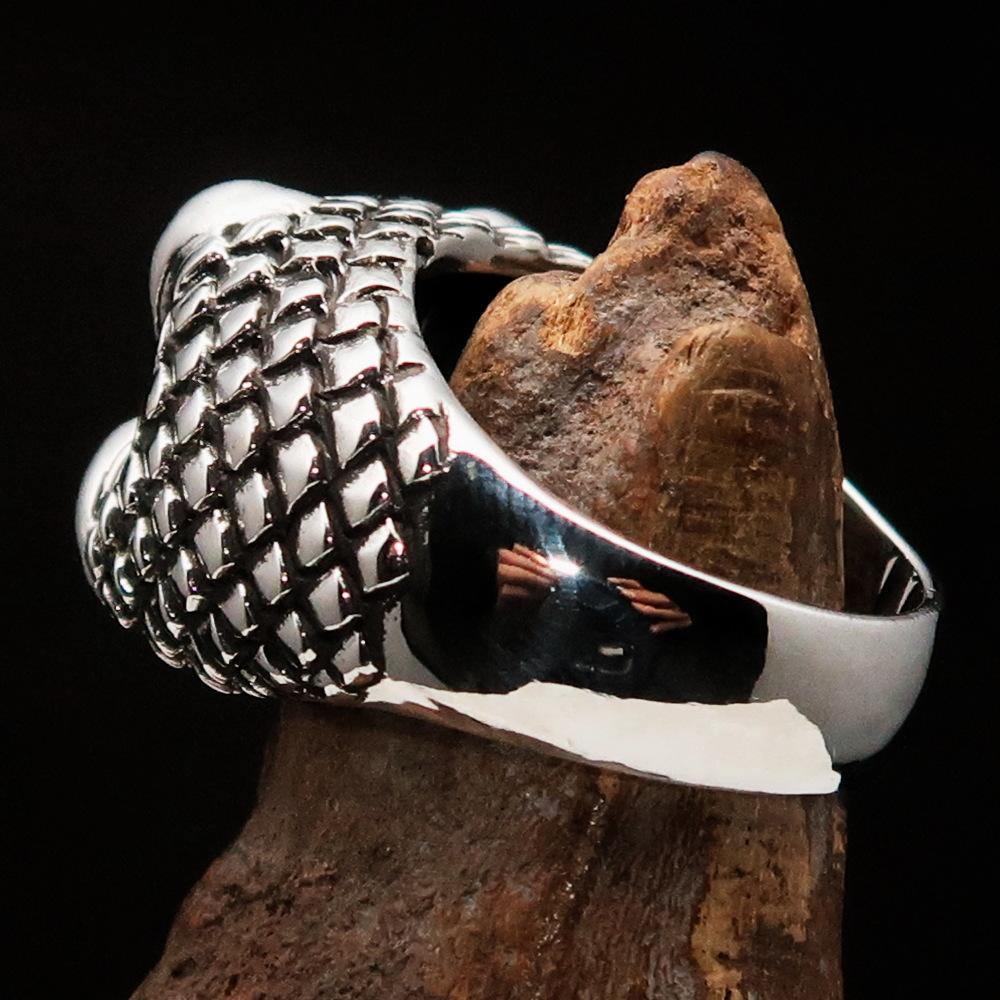 Men's Sterling Silver Zombie Denture Ring with antiqued and polished finish, showcasing unique denture design.