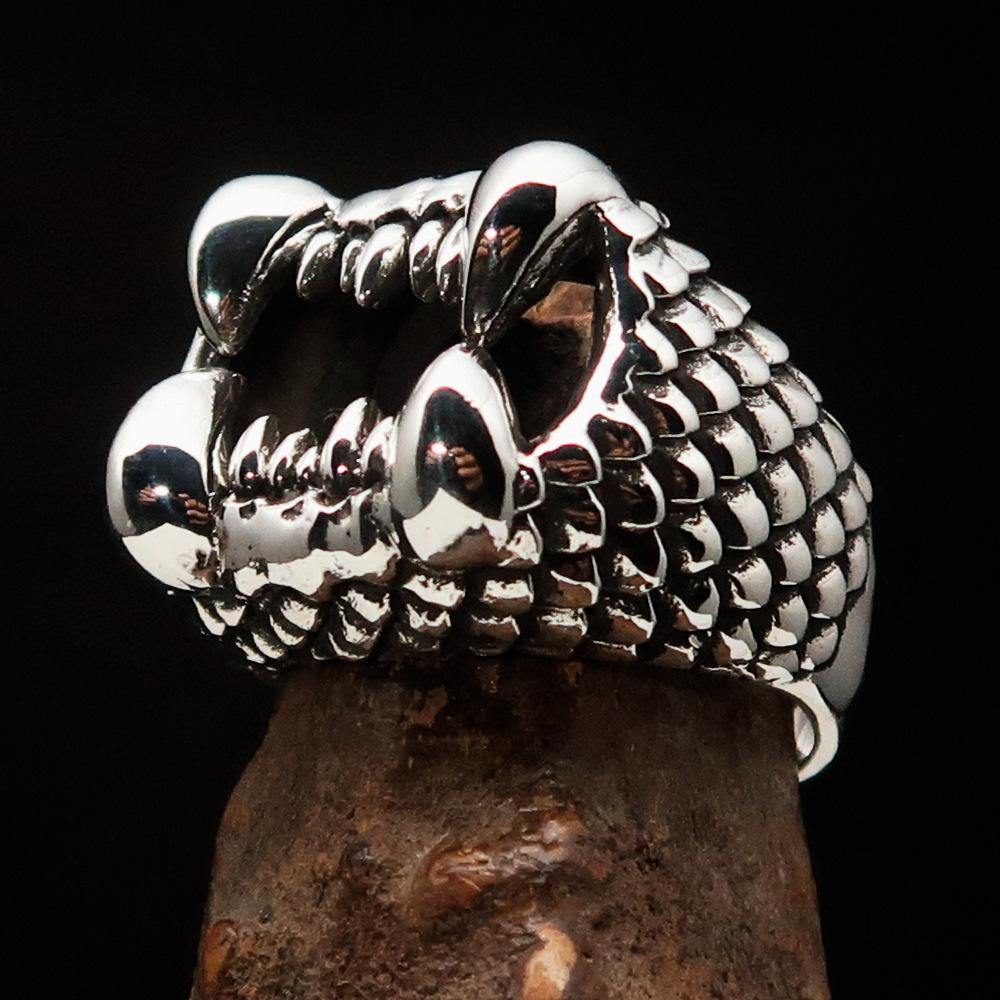 Men's Sterling Silver Zombie Denture Ring with antiqued and polished finish, showcasing unique denture design.