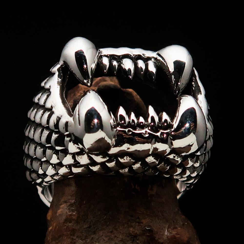 Men's Sterling Silver Zombie Denture Ring with antiqued and polished finish, showcasing unique denture design.