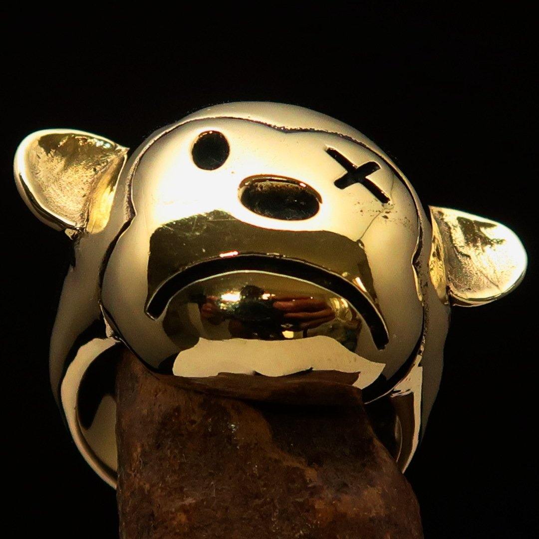 Men's Teddy Bear Costume Ring made of solid brass, featuring intricate teddy bear design with antiqued and polished finishes.