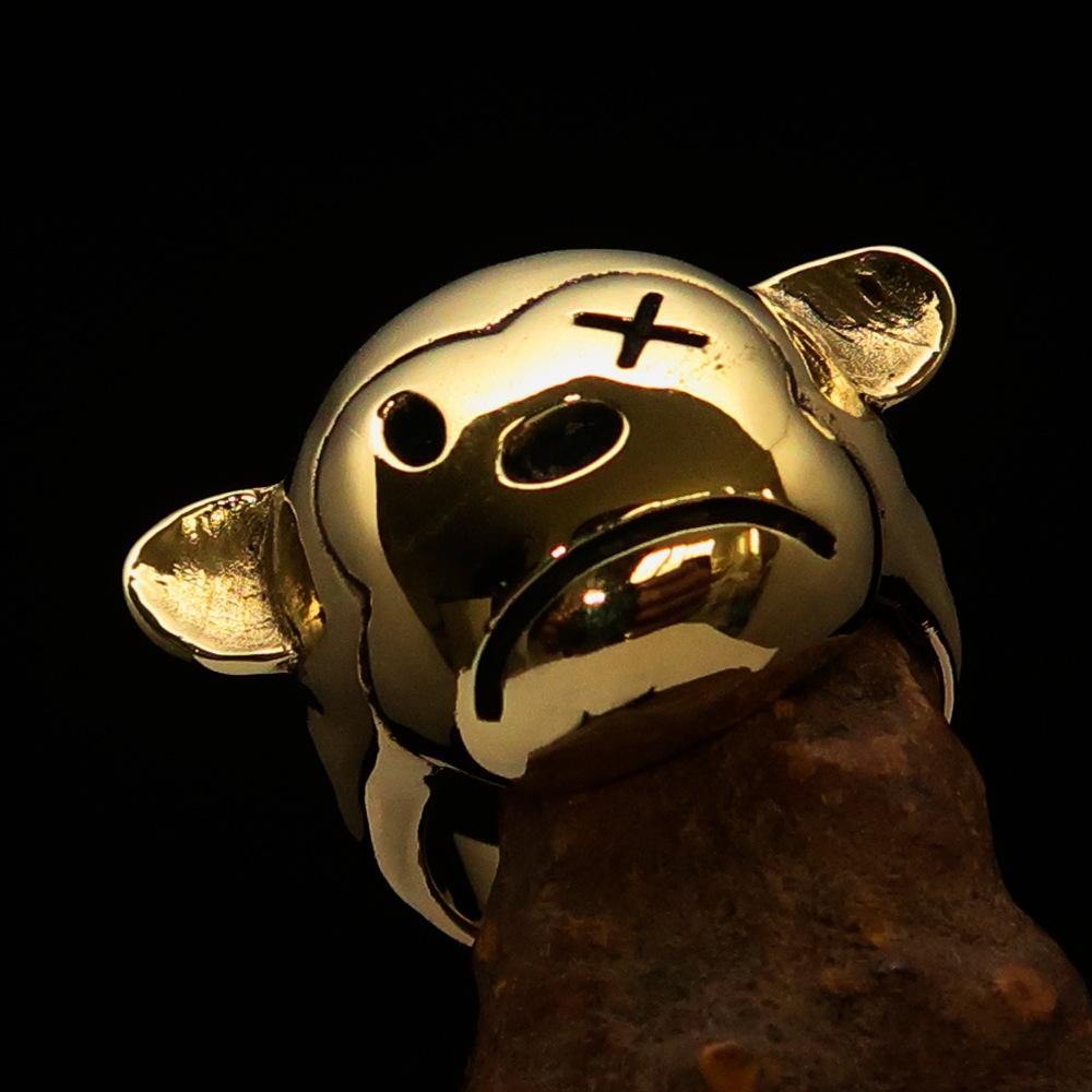 Men's Teddy Bear Costume Ring made of solid brass, featuring intricate teddy bear design with antiqued and polished finishes.