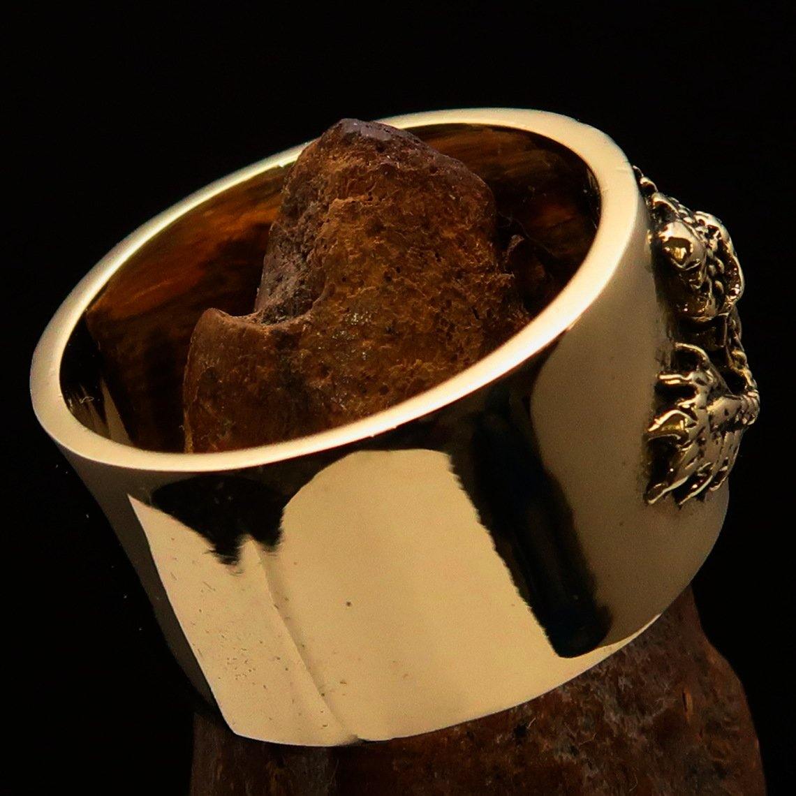 Men's Two Dragon Ring made of solid brass, featuring intricate dragon designs with antiqued and polished finishes.