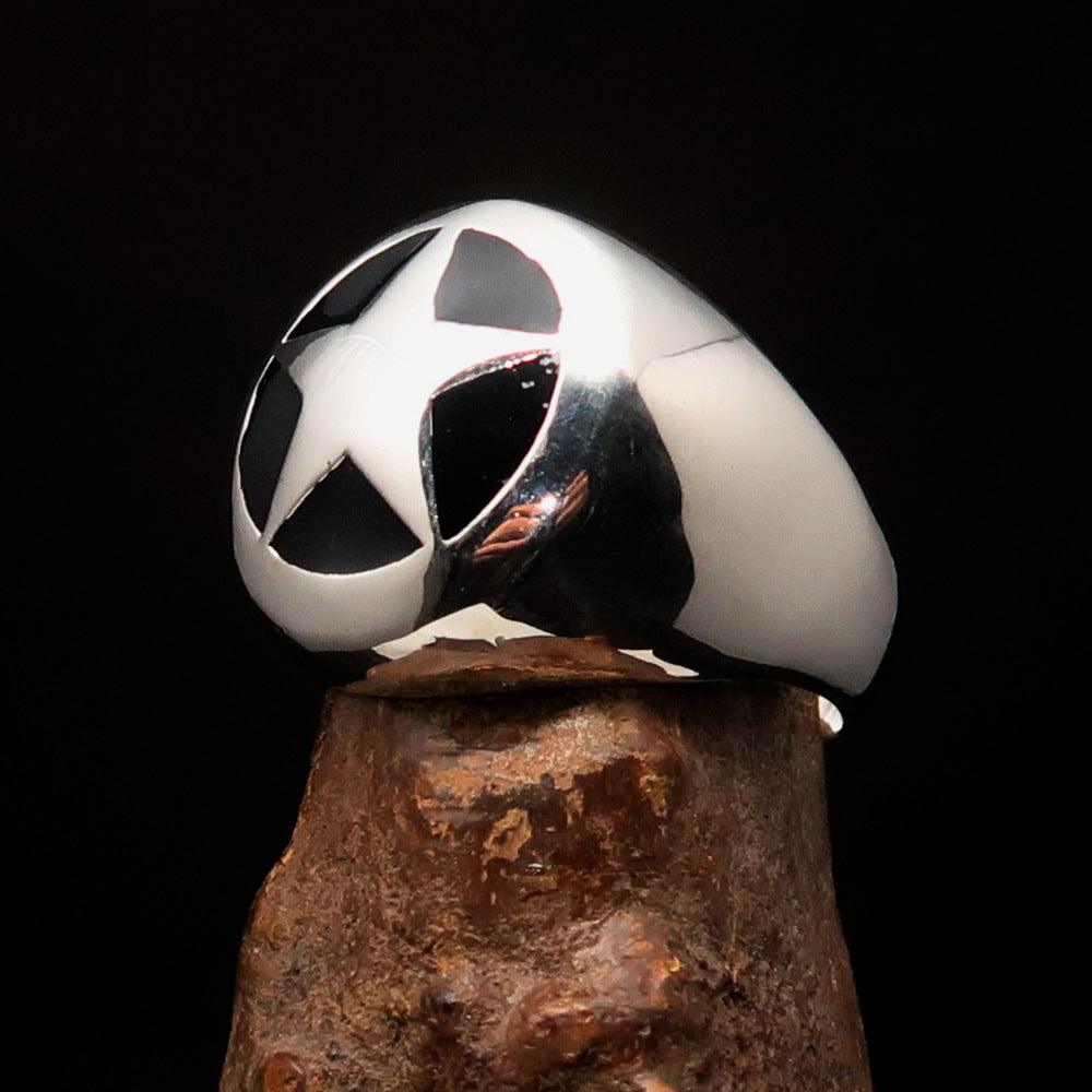 Men's US Marshall Ring in solid sterling silver with a black star design, showcasing high polish and enamel finish.