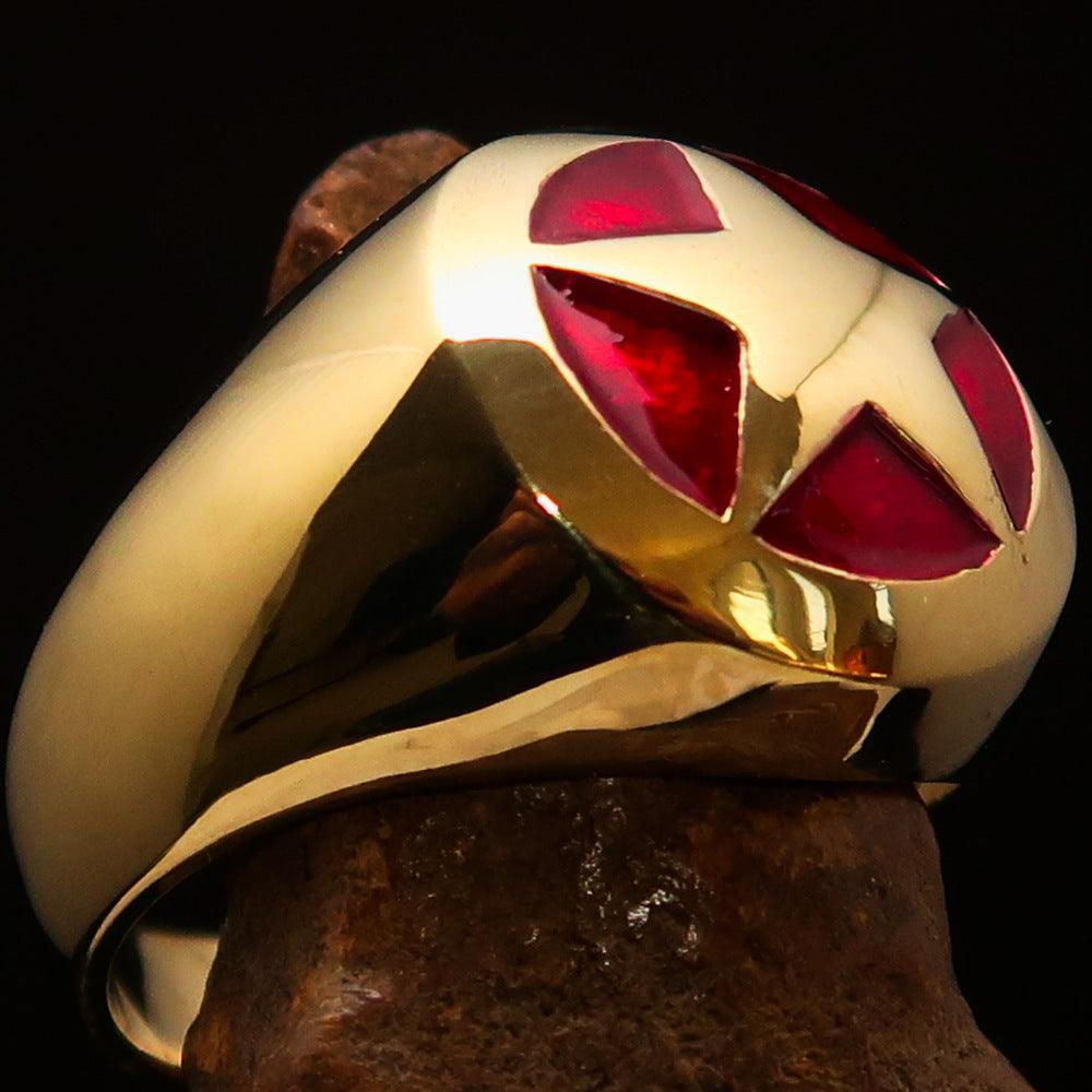 Men's US Marshall Ring made of solid brass featuring a high polished finish and a vibrant red star enamel design.