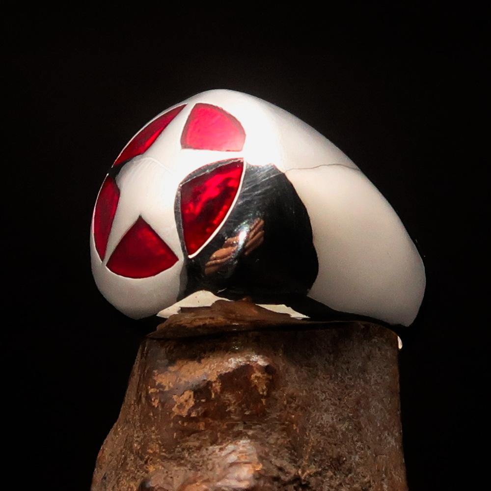 Men's US Marshall Ring in sterling silver with a red star design, showcasing high polish and enamel finish.