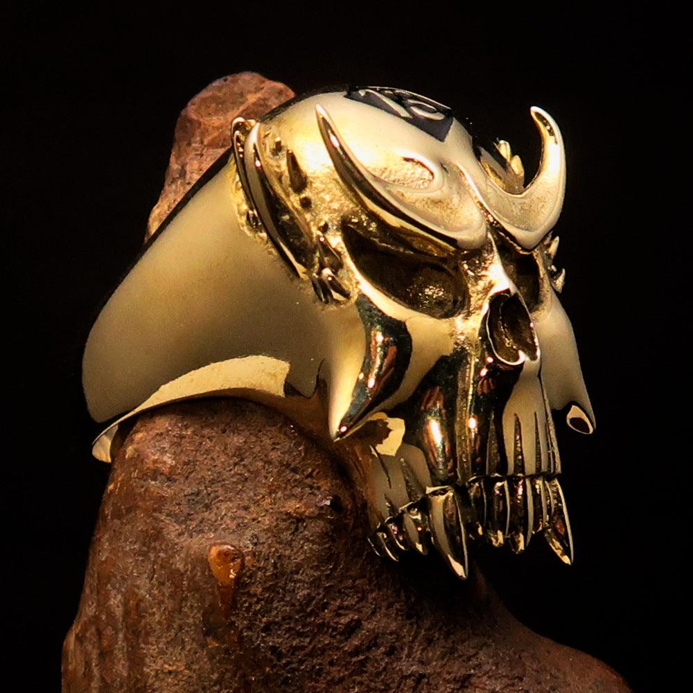 Men's Vampire Skull Ring featuring a black diamond, crafted from solid brass with high polish and black enamel finish.