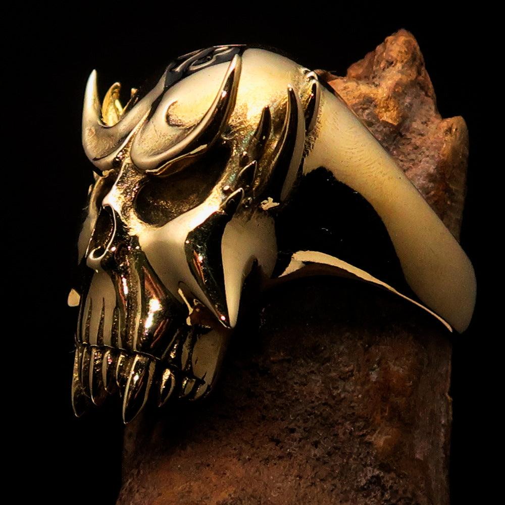 Men's Vampire Skull Ring featuring a black diamond, crafted from solid brass with high polish and black enamel finish.