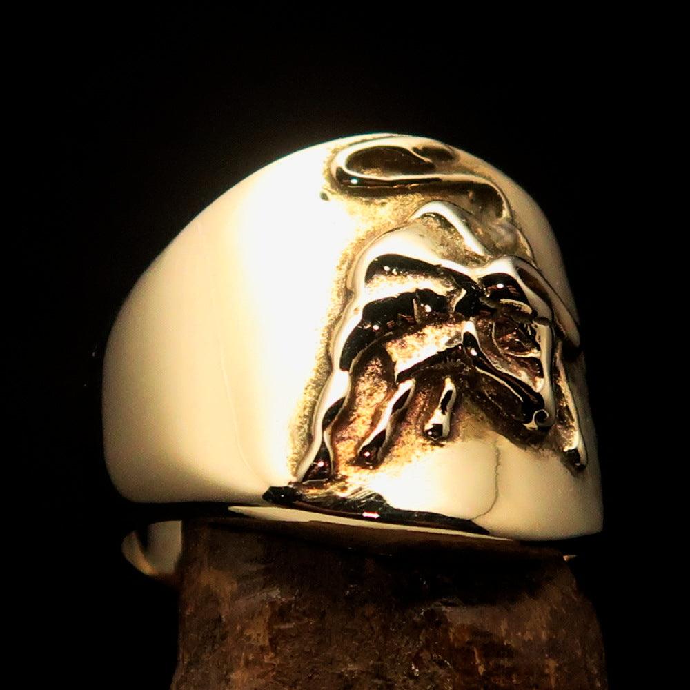 Excellent Crafted Men's Wild Bull Buffalo Pinky Ring in solid brass with a mirror polished finish, showcasing its luxurious design.