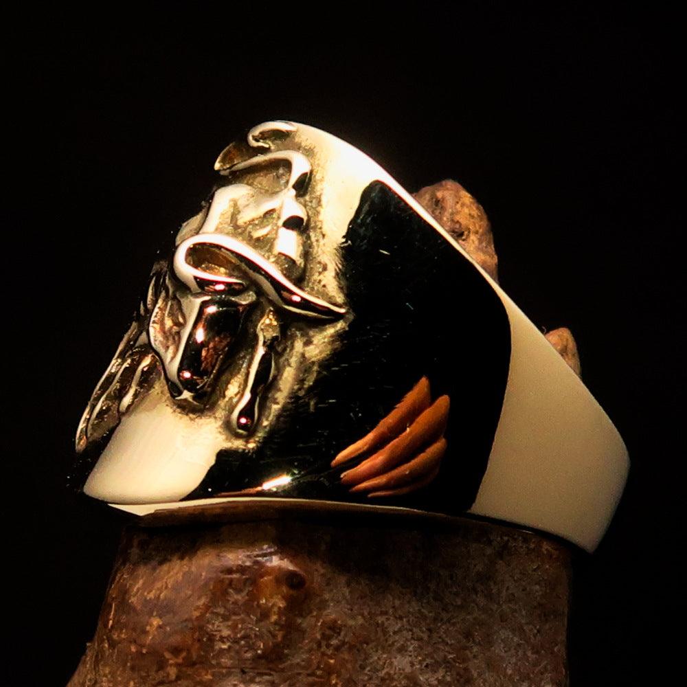 Excellent Crafted Men's Wild Bull Buffalo Pinky Ring in solid brass with a mirror polished finish, showcasing its luxurious design.