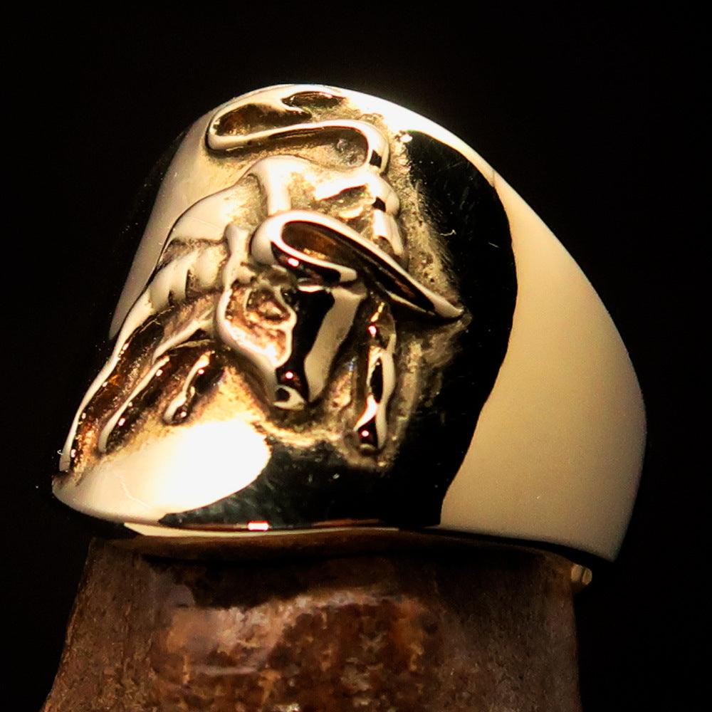 Excellent Crafted Men's Wild Bull Buffalo Pinky Ring in solid brass with a mirror polished finish, showcasing its luxurious design.