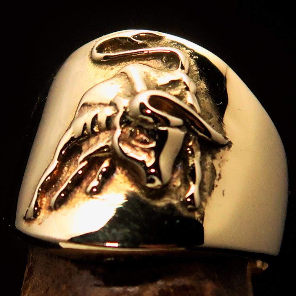 Excellent Crafted Men's Wild Bull Buffalo Pinky Ring in solid brass with a mirror polished finish, showcasing its luxurious design.