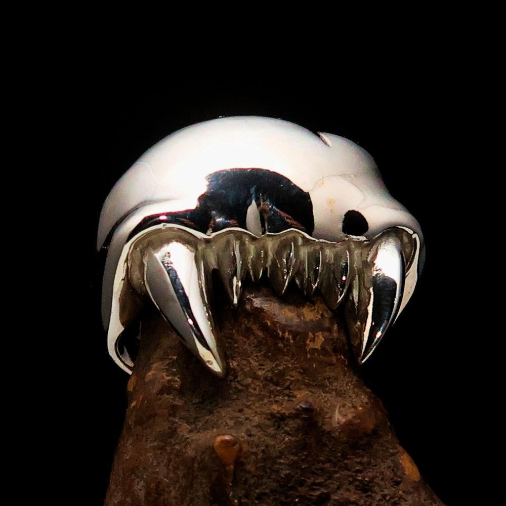 Men's Zombie Denture Ring made of solid sterling silver, featuring an intricate denture design with an antiqued and polished finish.