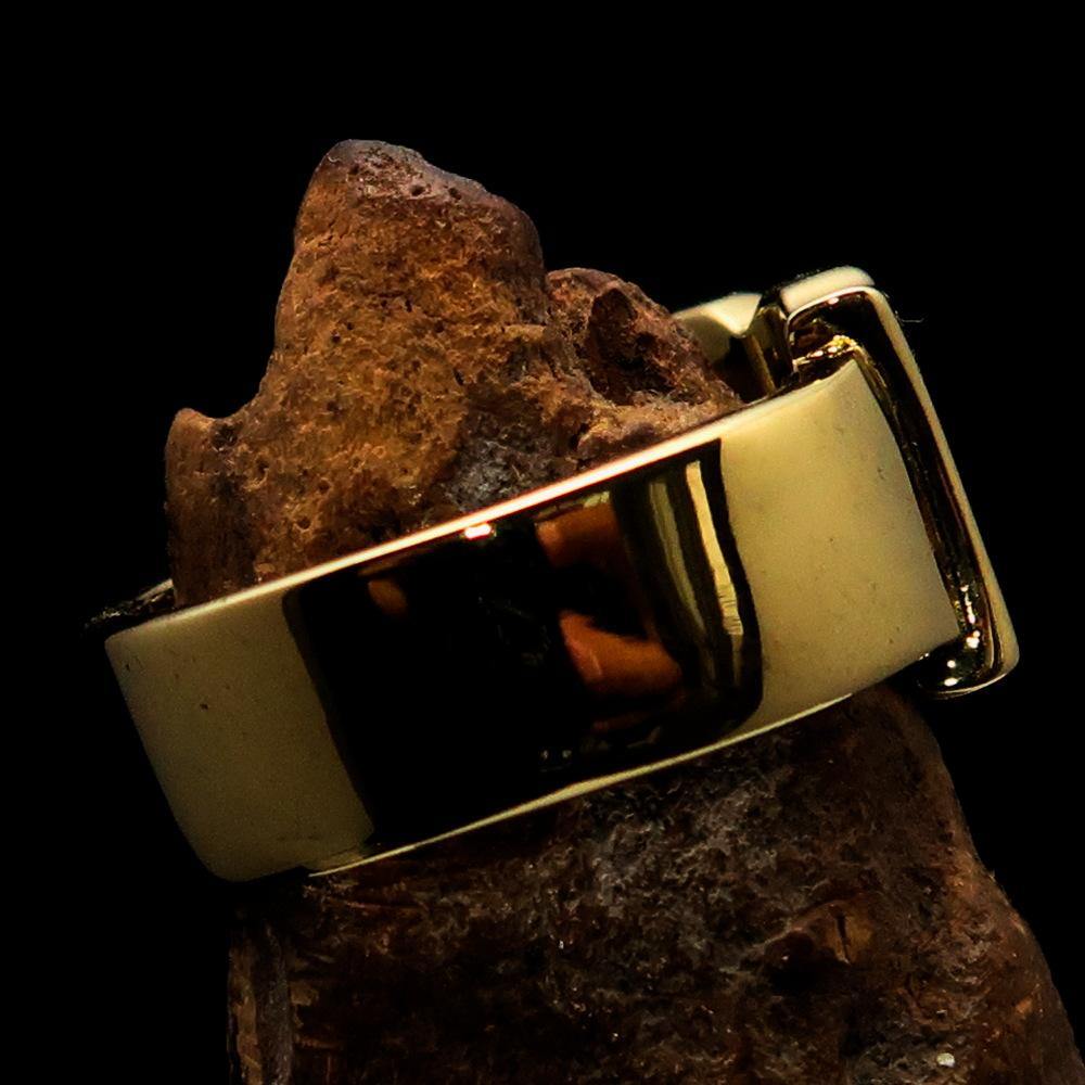 A beautifully crafted One Word Boy Ring made of solid brass, featuring a high polish finish and a width of 12 mm.