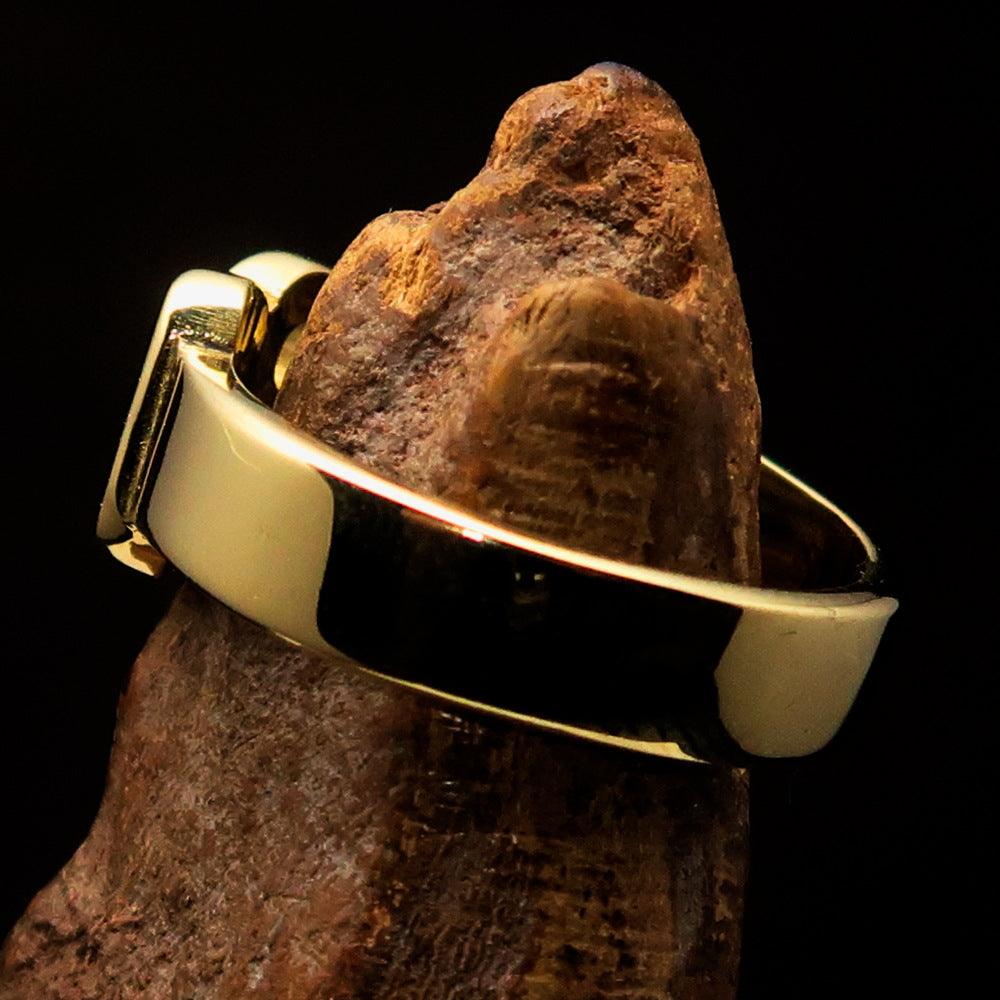 A high-polished solid brass One Word HERO Ring, showcasing its elegant design and 10 mm width.