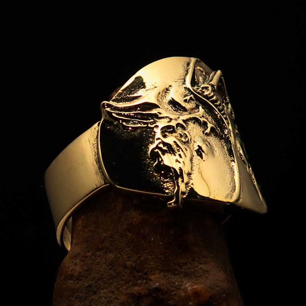 Men's Birth of Death Skeleton Pinky Ring made of solid brass with a high polished finish, featuring intricate skeleton design.