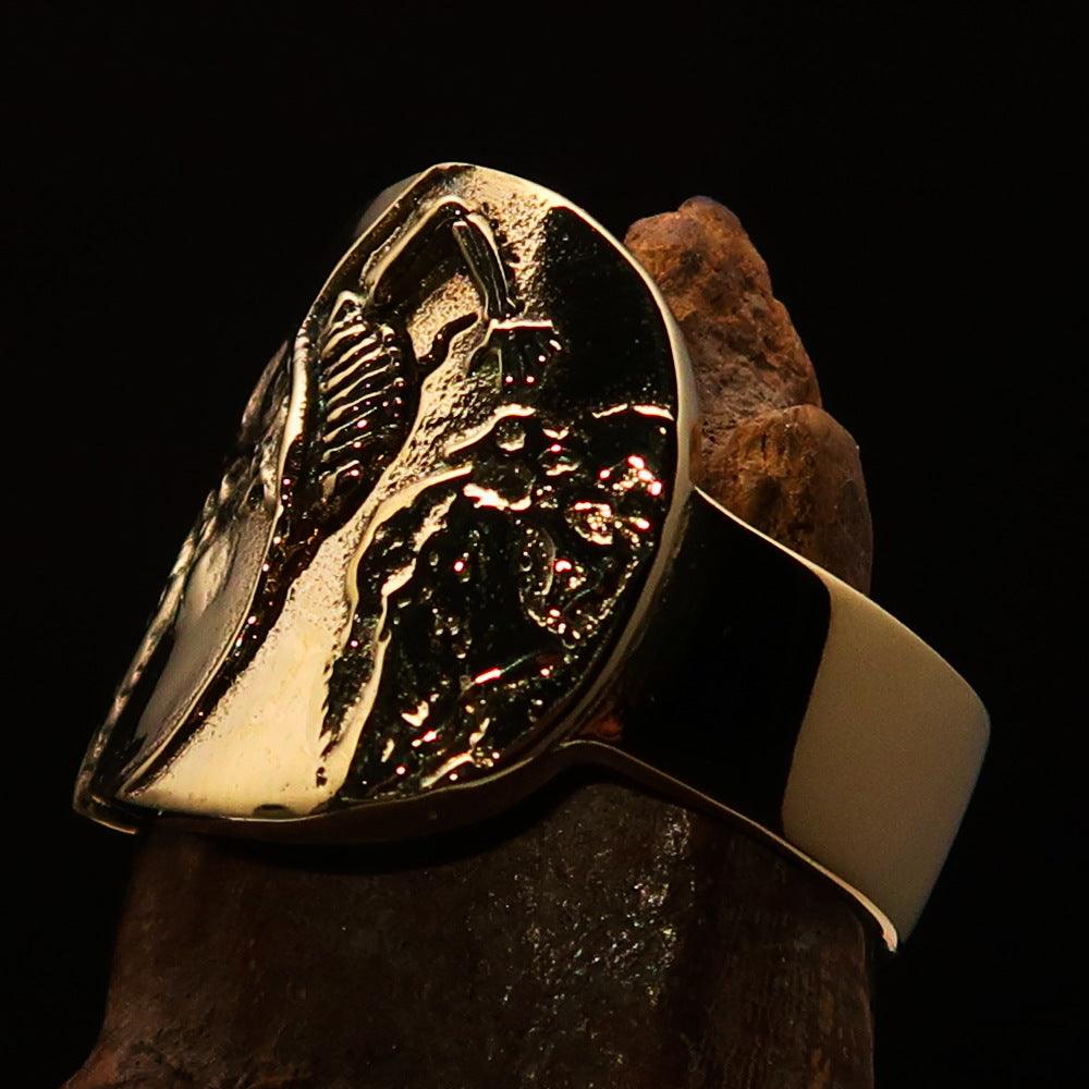 Men's Birth of Death Skeleton Pinky Ring made of solid brass with a high polished finish, featuring intricate skeleton design.