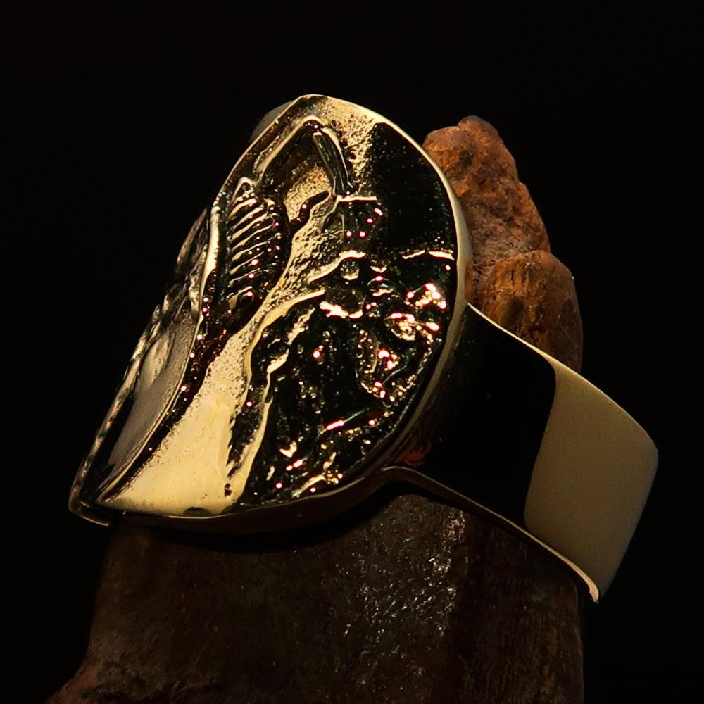 Men's Birth of Death Skeleton Pinky Ring made of solid brass with a high polished finish, featuring intricate skeleton design.