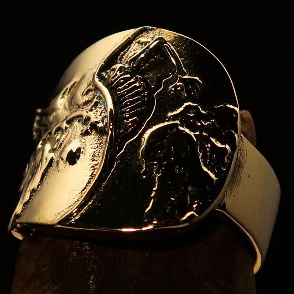 Men's Birth of Death Skeleton Pinky Ring made of solid brass with a high polished finish, featuring intricate skeleton design.