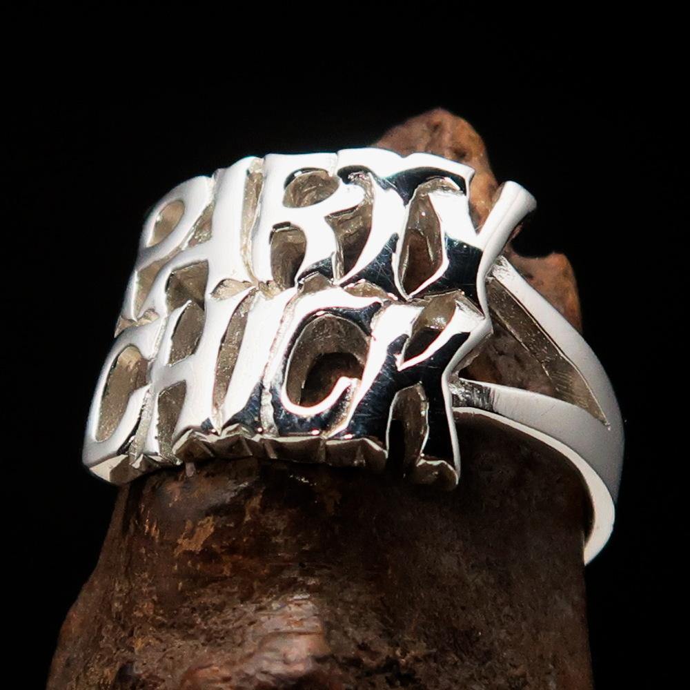 Excellent Crafted Sterling Silver Party Chick Ring with a mirror-polished finish, showcasing its elegant design and 925 hallmark.