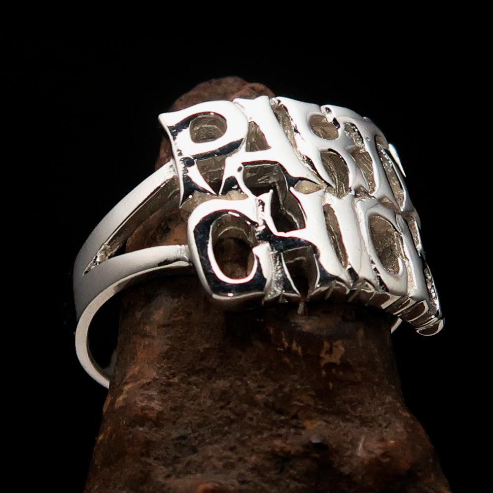 Excellent Crafted Sterling Silver Party Chick Ring with a mirror-polished finish, showcasing its elegant design and 925 hallmark.