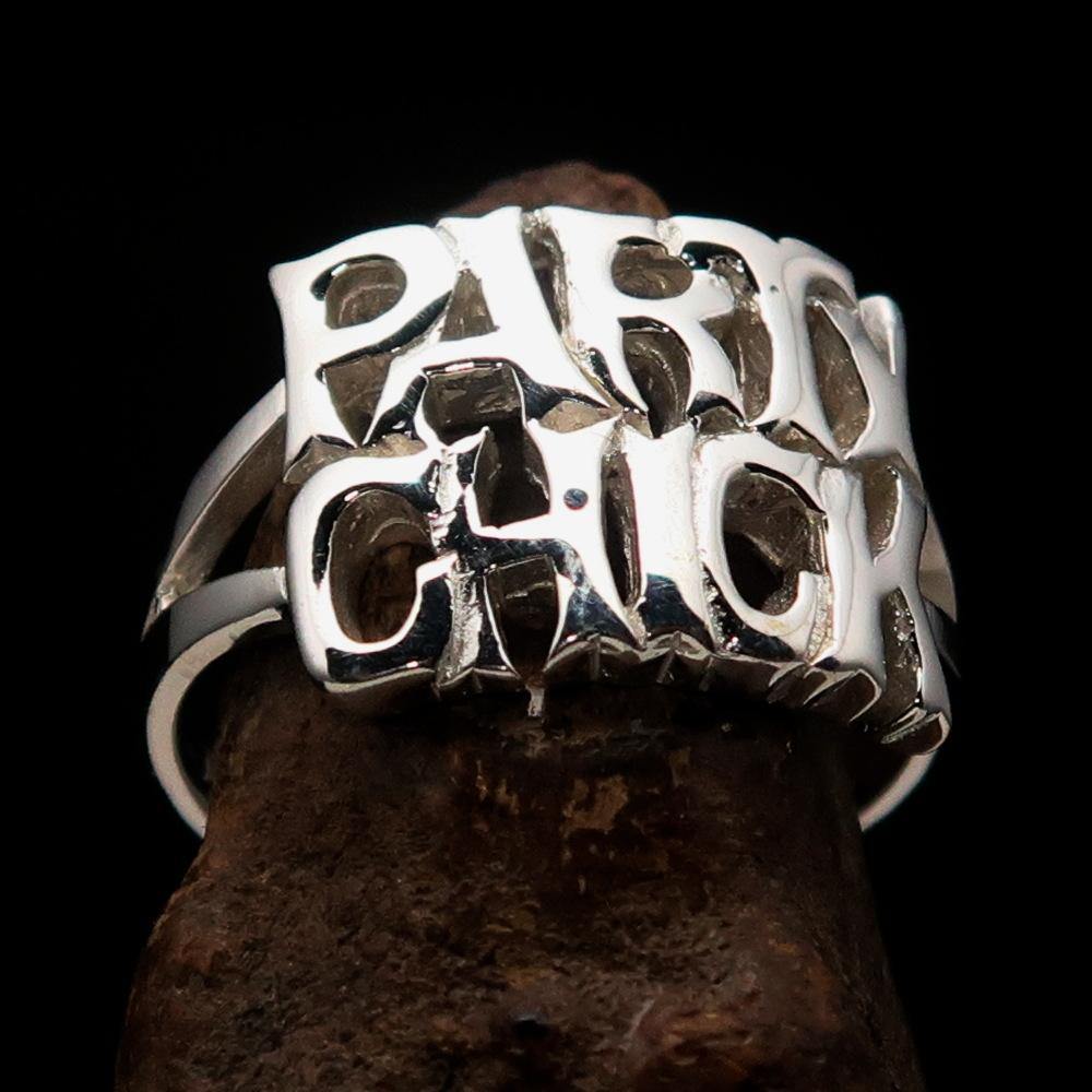 Excellent Crafted Sterling Silver Party Chick Ring with a mirror-polished finish, showcasing its elegant design and 925 hallmark.