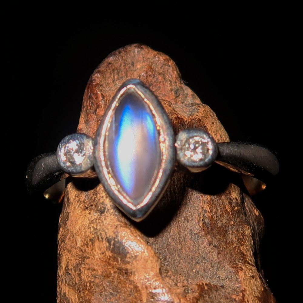 Gemstone Sterling Silver Solitaire Ring featuring a marquise shaped Ceylon Moonstone, polished finish, and hallmarked 925.