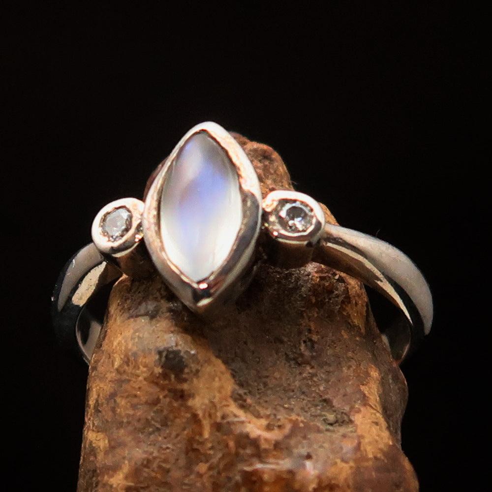 Gemstone Sterling Silver Solitaire Ring featuring a marquise shaped Ceylon Moonstone, polished finish, and hallmarked 925.