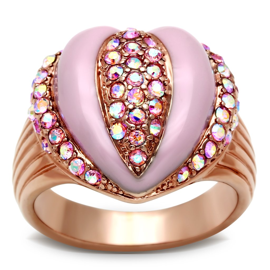 GL227 IP Rose Gold Brass Ring featuring top-grade light rose crystals, elegantly designed for stylish wear.