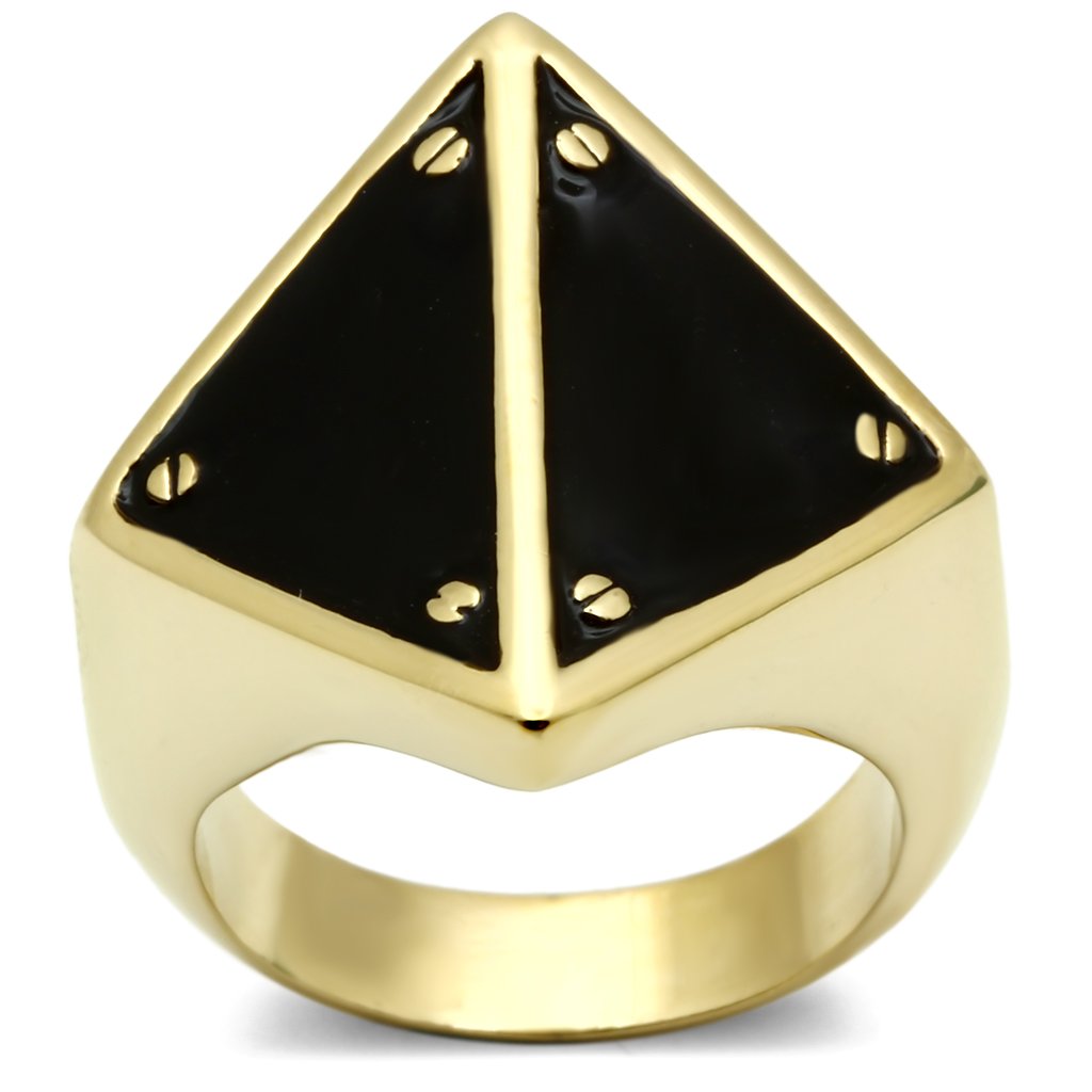 GL325 IP Gold Brass Ring featuring a jet epoxy stone, showcasing its elegant design and luxurious finish.