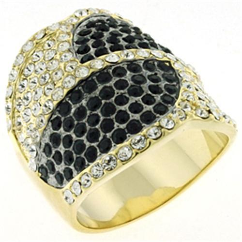 LOA607 Gold & Brush Brass Ring featuring top-grade multi-color crystals, showcasing its elegant design and craftsmanship.