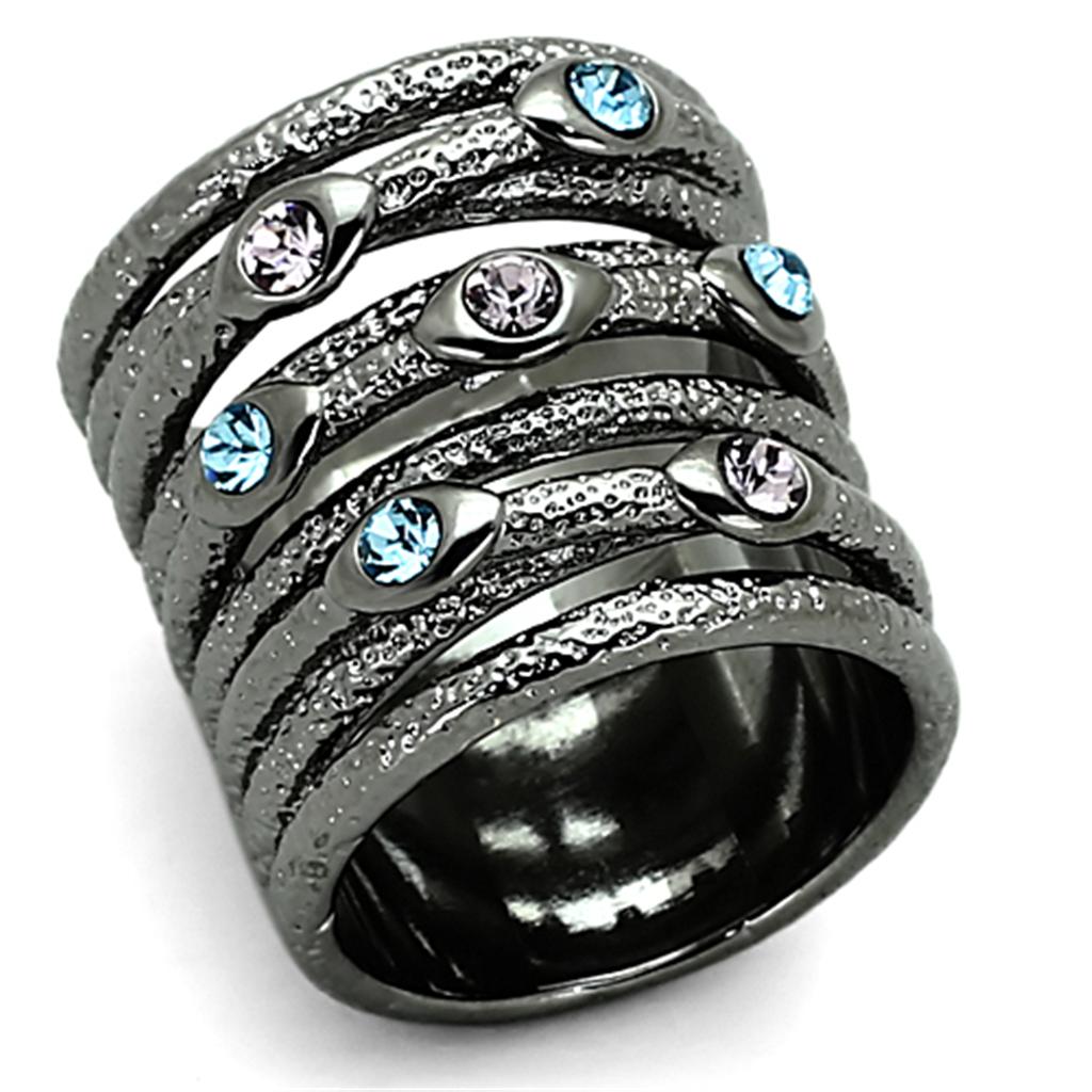 LOA883 Ruthenium Brass Ring featuring multi-color top-grade crystals, elegantly designed for versatility and style.