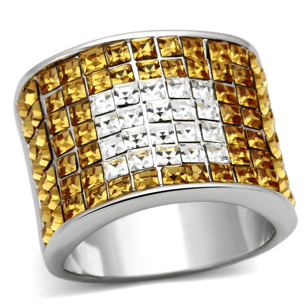 LOA839 Rhodium Brass Ring featuring a topaz crystal, showcasing its elegant design and luxurious finish.