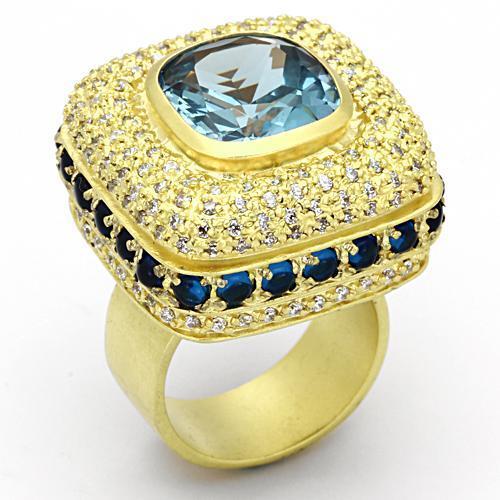 LOA860 Matte Gold Brass Ring featuring a synthetic London Blue Spinel stone, elegantly designed for a sophisticated look.