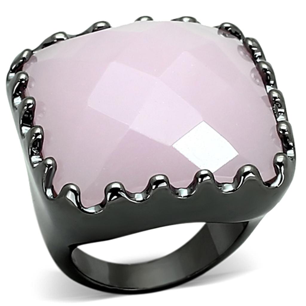 LOA887 Ruthenium Brass Ring featuring light rose synthetic glass stone, elegantly designed for stylish wear.