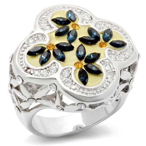 LOA940 Rhodium Brass Ring featuring multi-color top-grade crystals, showcasing elegance and craftsmanship.