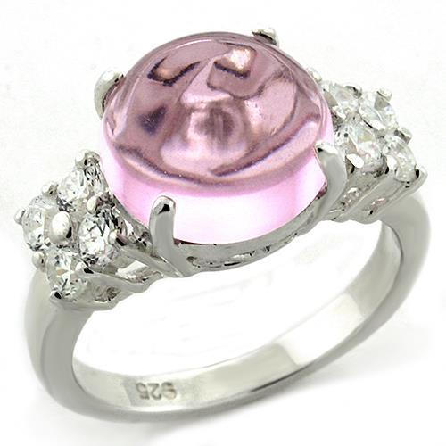 LOAS1206 High-Polished 925 Sterling Silver Ring featuring a light rose acrylic stone, showcasing its elegant design and shiny finish.