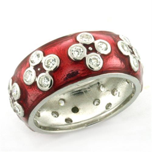 LOAS728 Rhodium 925 Sterling Silver Ring featuring a rose epoxy stone, showcasing its elegant design and shiny finish.